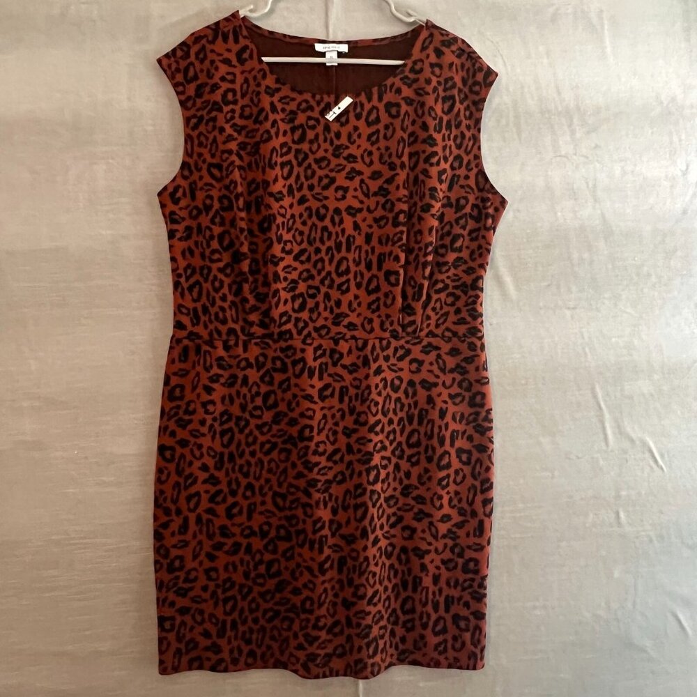 51. Nine West XL Leopard Print Stretch Sleeveless Sheath Dress Brown Black NEW